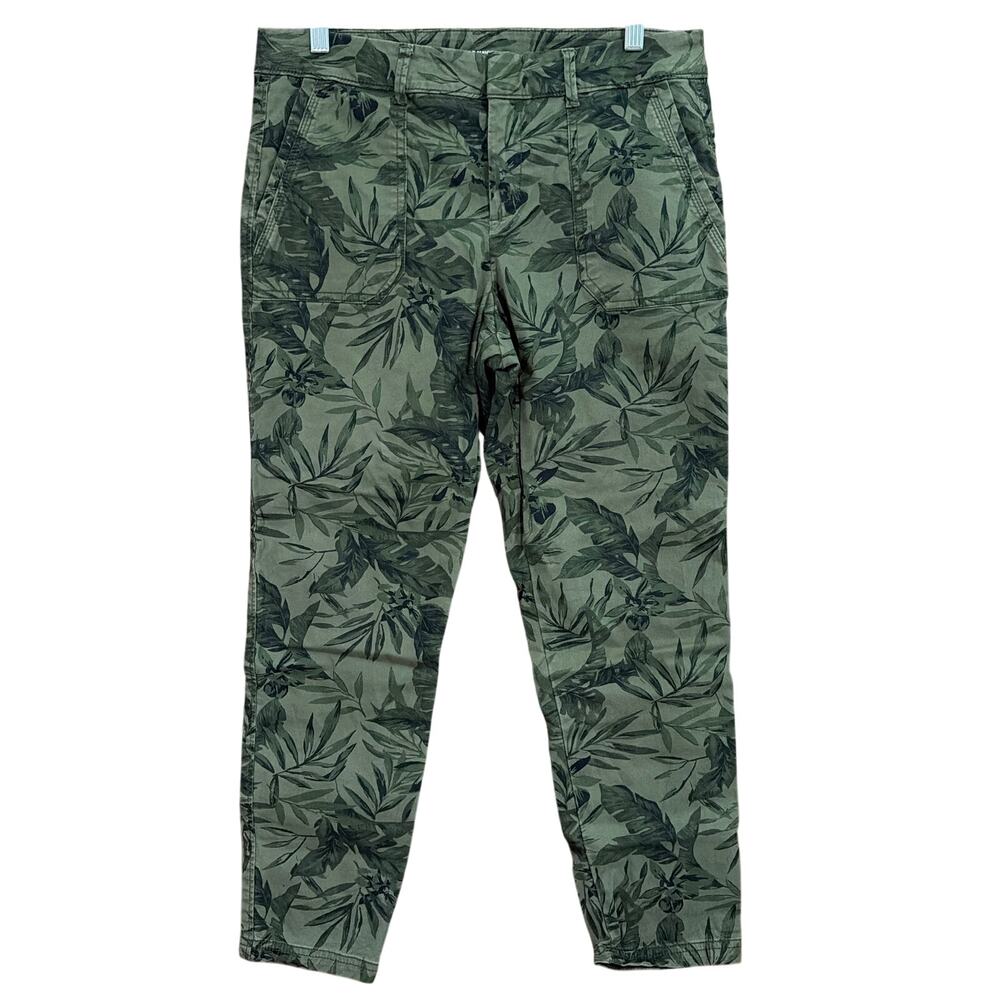 Old Navy Womens Pants Green Monstera Leaf Print Mid Rise Pixie Fit Stretch 10